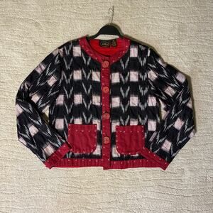 Vintage 90s Allure Women M Wearable Art Quirky Hand Stitched Quilted Cardigan